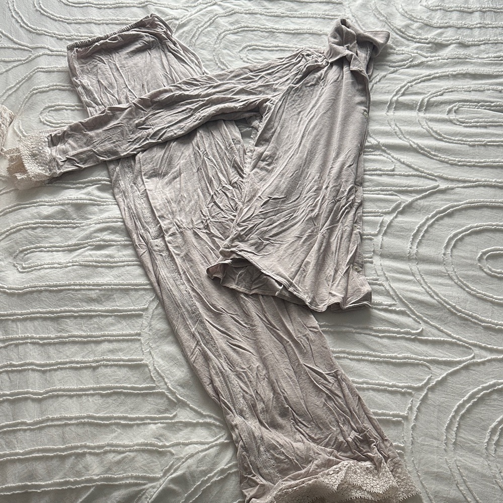 Victoria's Secret Cream Pajama Set with Lace Trim